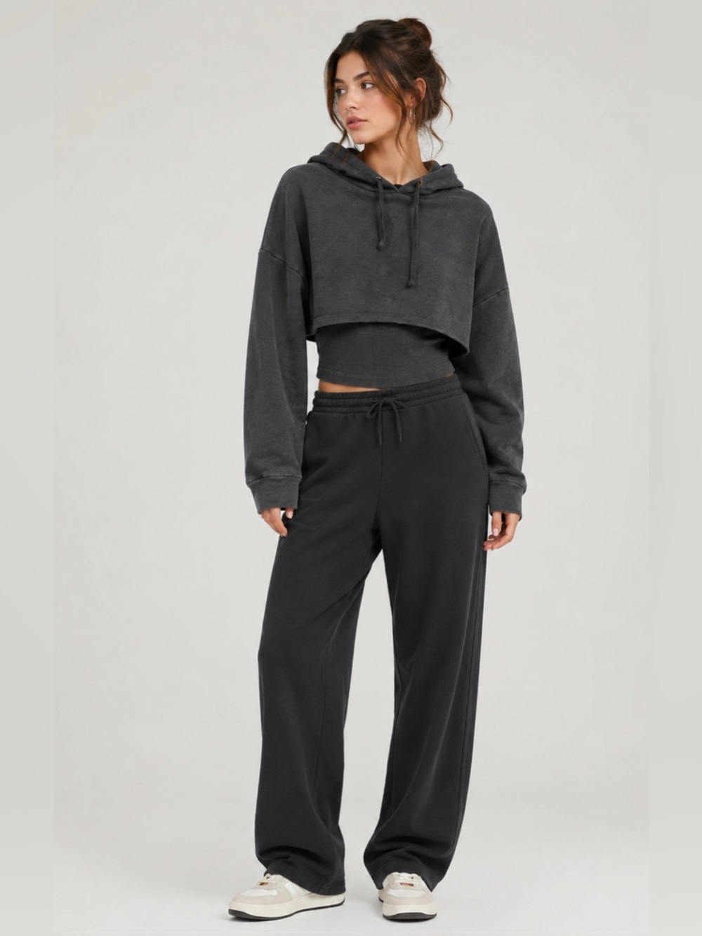Love Yourself Cropped Charcoal 2 In 1 Hooded Sweatshirt {Teen}